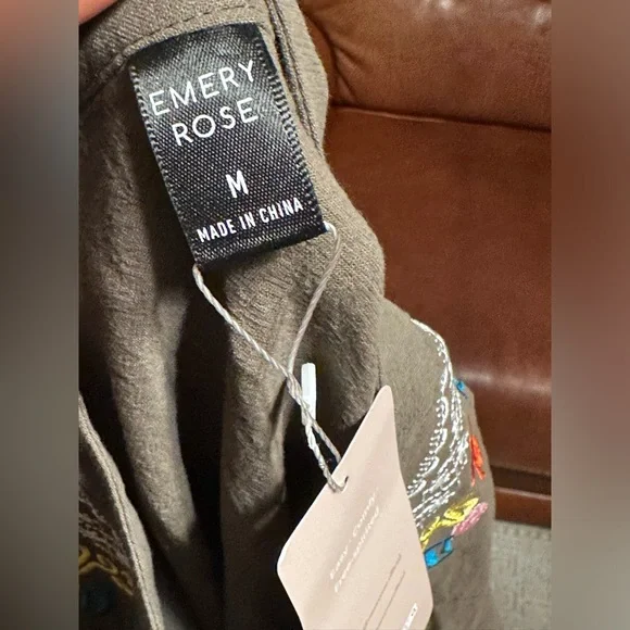 NWT EMERY ROSE PINK AND BLUE EMBROIDERY OLIVE GREEN COLOR DRESS SIZE M - Picture 9 of 16